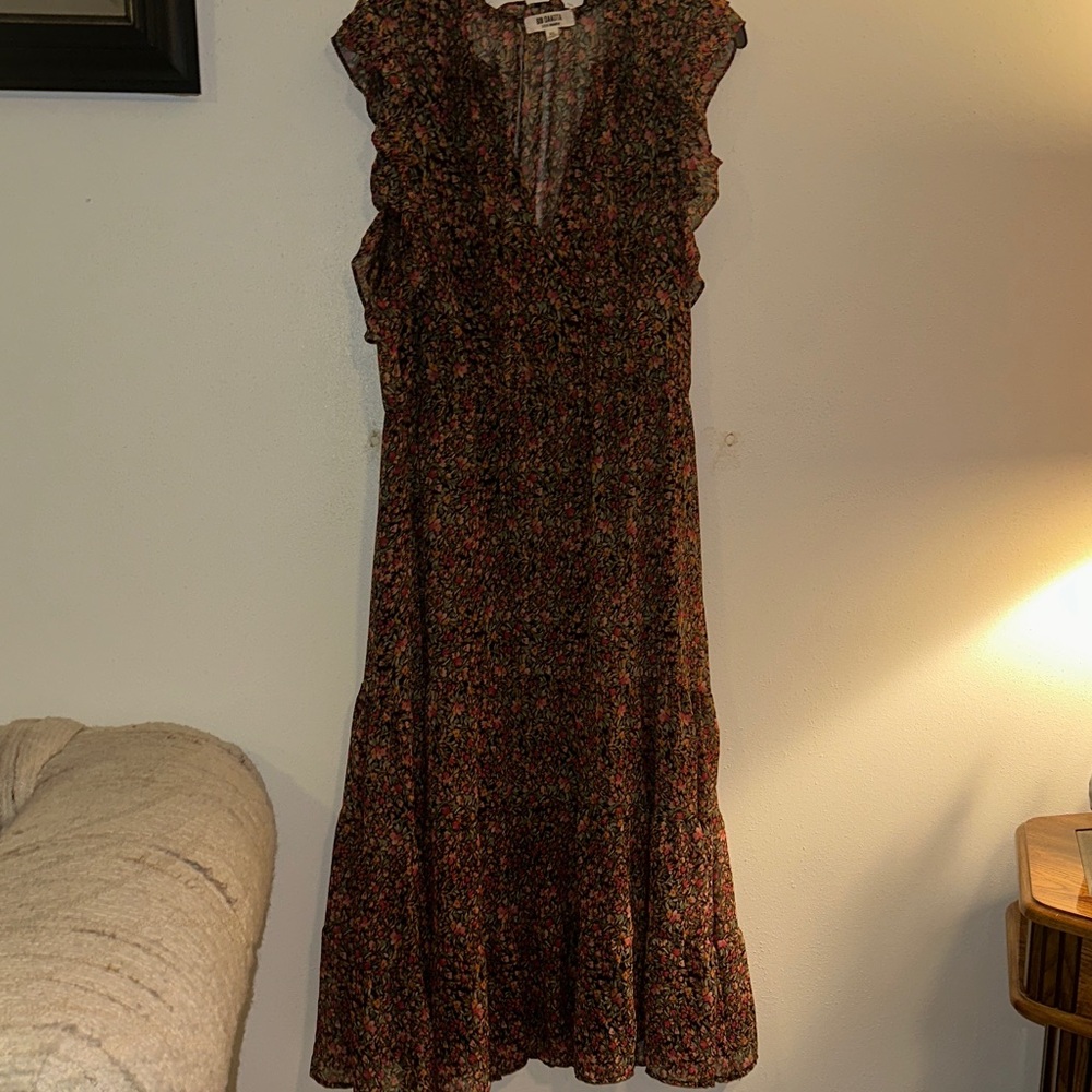 BB Dakota Brown Floral Maxi Dress with Ruffle Details